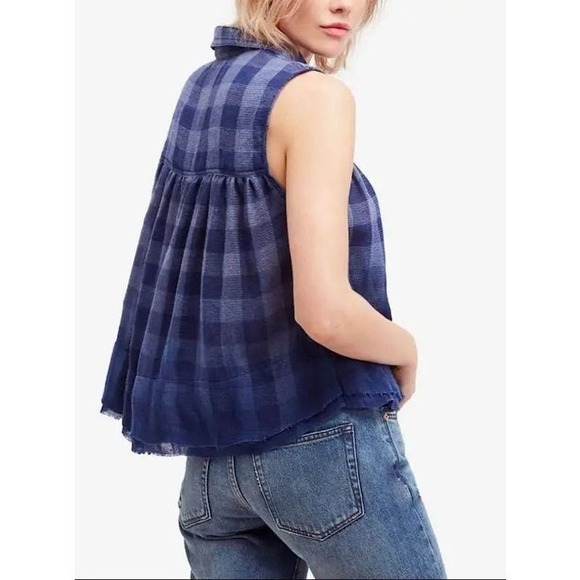 Free People Hey There Sunrise Ombre Plaid Flowing Swing Button Down Tank Top - Picture 2 of 9